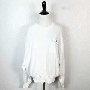 Bassike Womens White Organic Waffle Knit Batwing Sweater Top Pocket Size X-Small